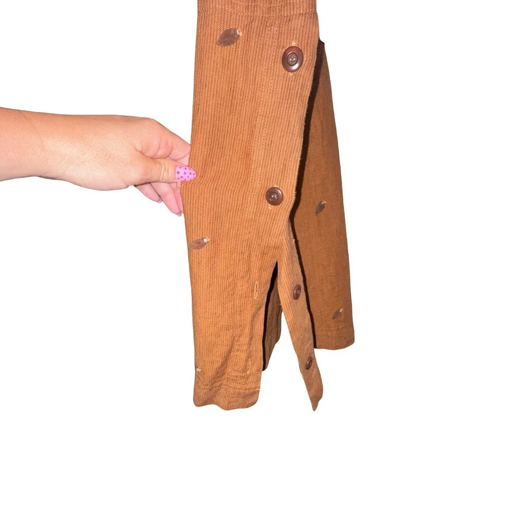 Wildroot 100% Linen Maxi Skirt Cinnamon Rust Leaf Detail Button Side Cottagecore